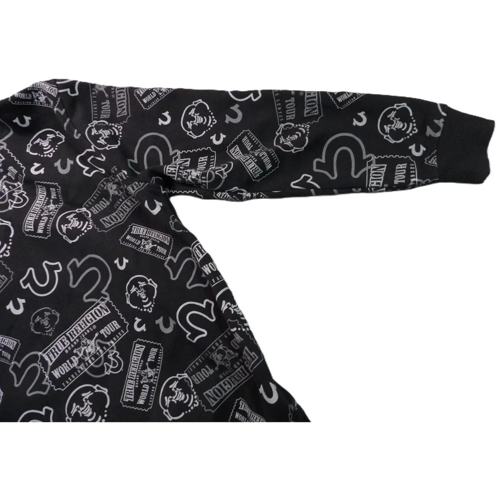NWT True Religion Ticket Hoodie Men S Black AOP Pullover Graphic Streetwear Logo